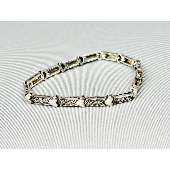 Sterling Silver Hearts Bracelet .925 Jewelry - Picture 3 of 9